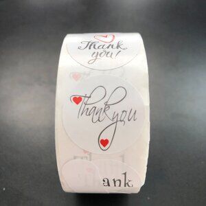 1 Roll 500 pc Thank You Stickers with Red Hearts 1" Round